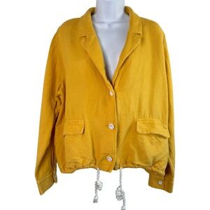 J. Jill Linen Blend Jacket Sz M Yellow Cropped Coastal Euro Summer Fisherman